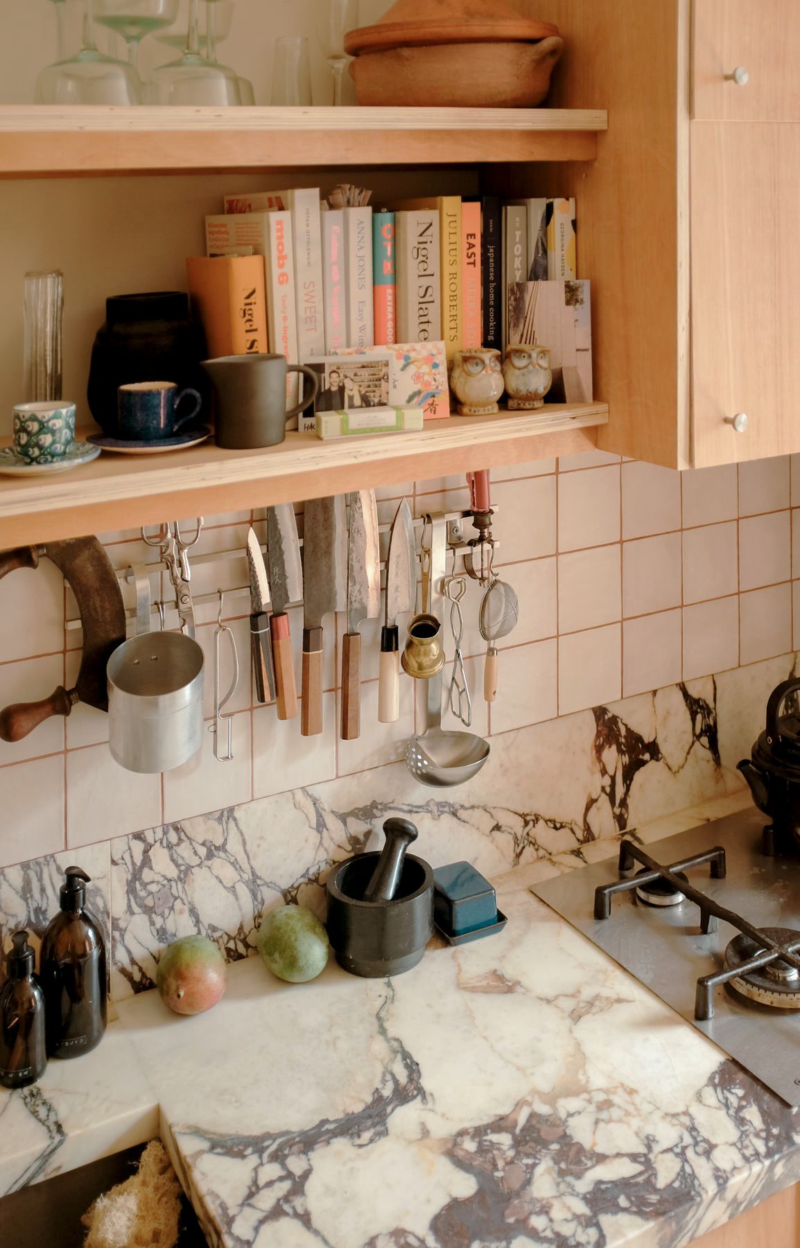 Shelves above the hob, Hackney Apartment